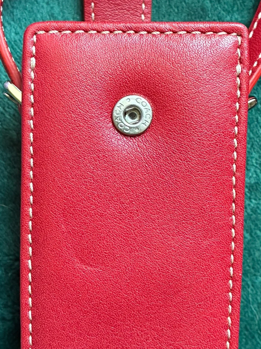 Coach Vintage Red Leather Accessory Buckle Pouch Phone Keys Makeup Headphone Etc